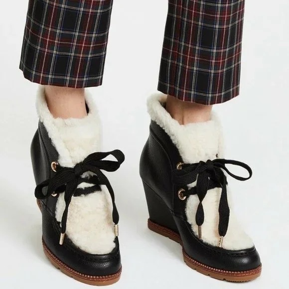 Kate Spade Sandy Black Shearling Booties Sz 10 1/2 - Picture 3 of 5